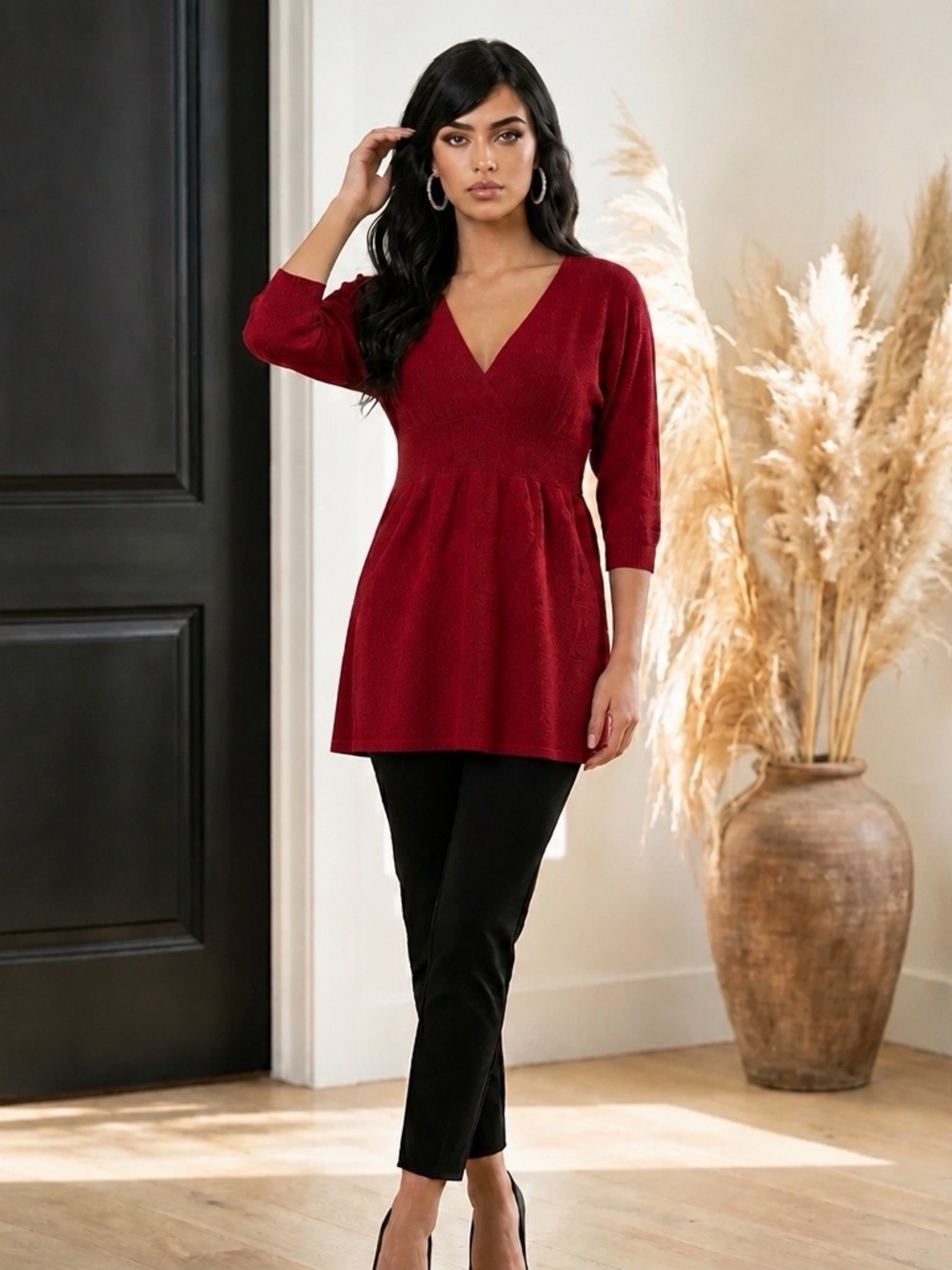 Women’s Express Red V-Neck Empire Waist Tunic Size Small EUC